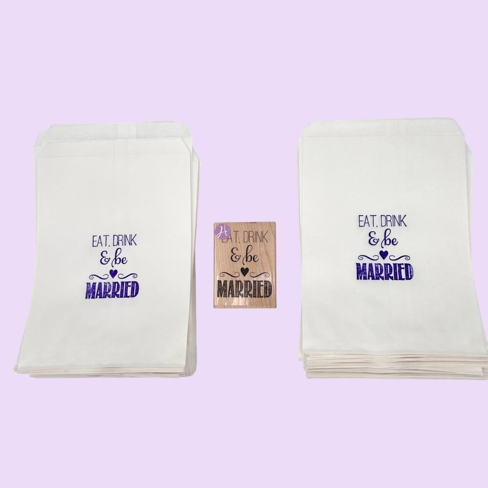 214 Stampd Eat Drink & Be Married Favor Treat Cookie Bags Wood Stamp Lot Wedding